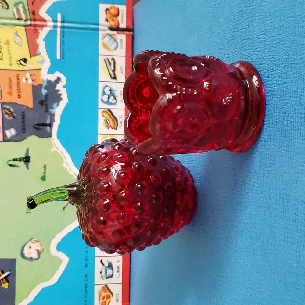 Lot of 2 Red Moon & Stars toothpick holder and Red Glass Apple